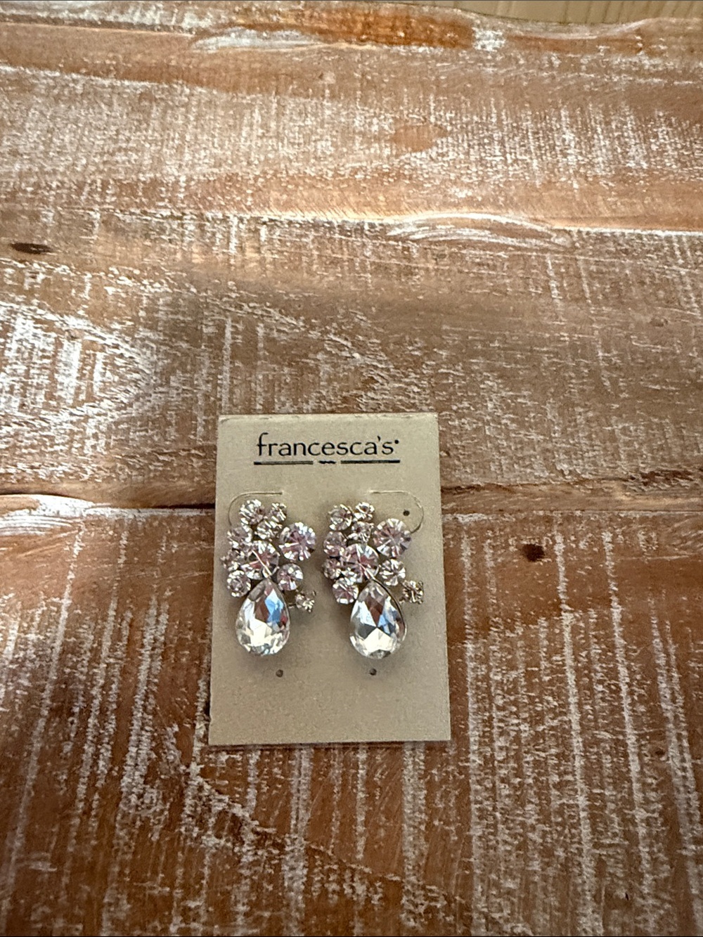 Francesca's Collections Clear Crystal Teardrop Cluster Stud Earrings